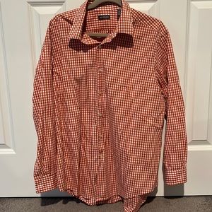 Orange and White Gingham Long Sleeve Button Down Shirt